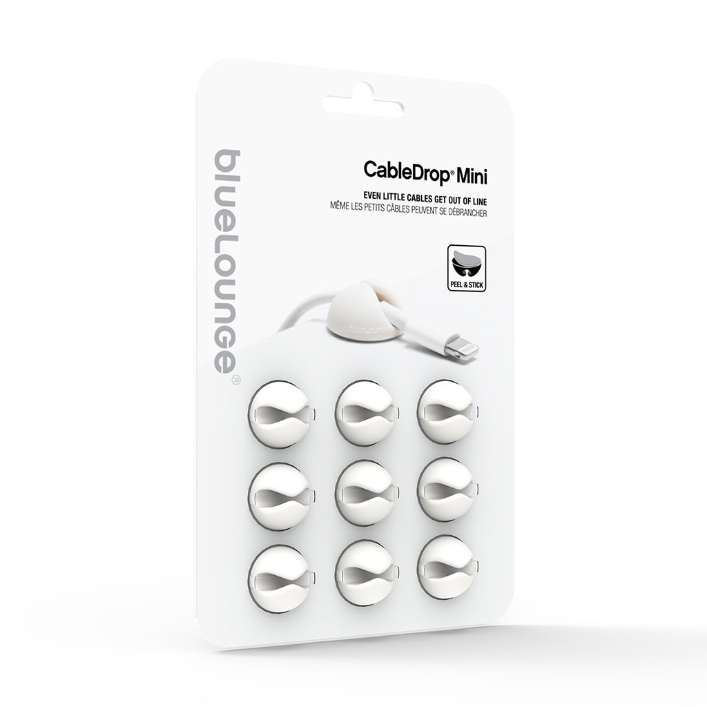Bluelounge Cable Drop Mini - selvklæbende holder til ledninger, 9-pack - Hvid / Råhvid
