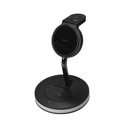 Deltaco 3-i-1 magnetisk trådløs oplader, Telefon/TWS/Ur