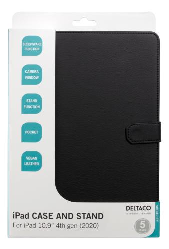 Deltaco iPad Air 4th gen 10.9" Cover, Vegansk Læder Sort