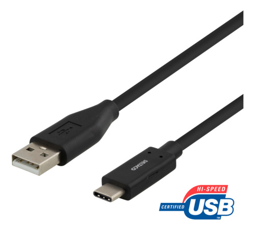 Deltaco USB-A Til USB-C 2M Sort
