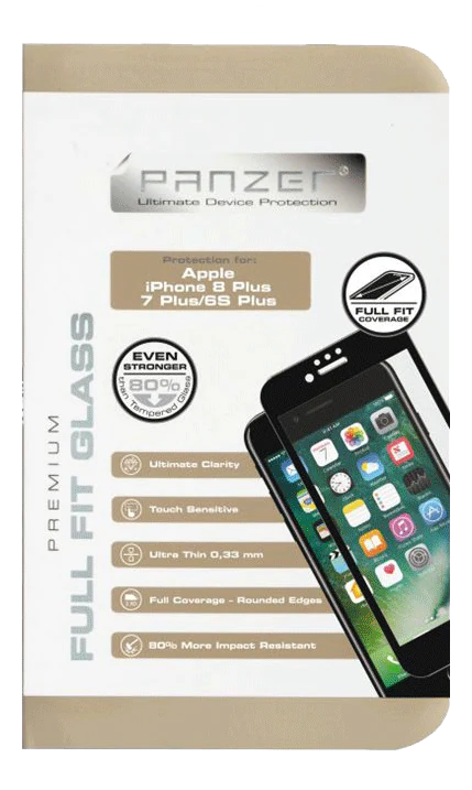 Panzer Tempered Glass Full-Fit til Apple iPhone 6 Plus/6S Plus/7 Plus/8 Plus  Sort