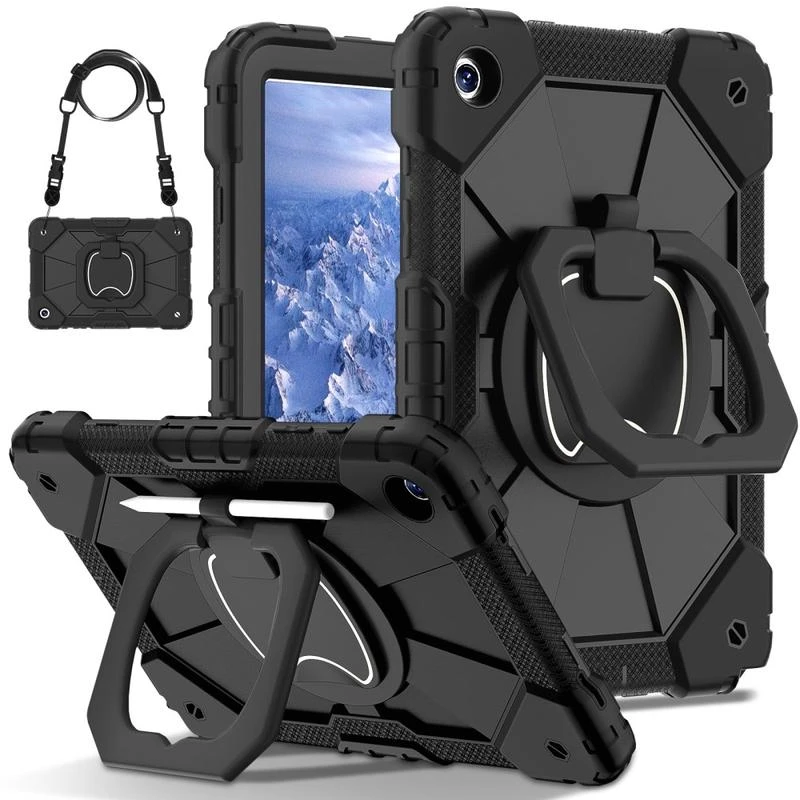 Galaxy Tab A9+ Heavy Duty 360 Cover med Håndrem - Sort