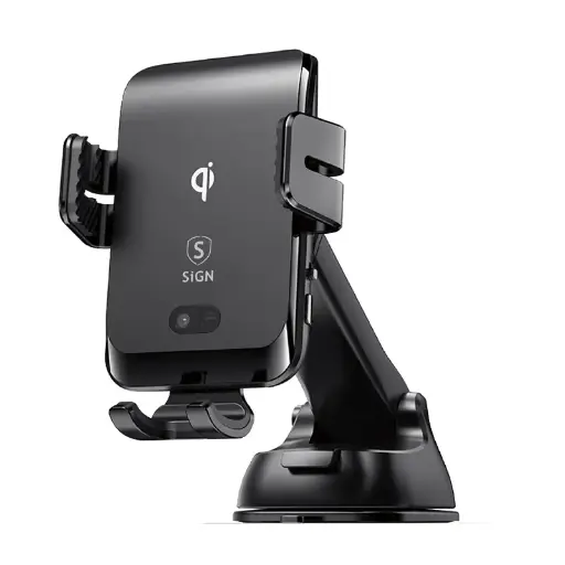 [7350101654347] Bilholder til smartphones, trådløs opladning, sort
