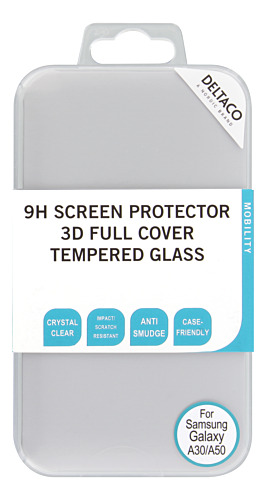 [7333048041463] Deltaco Skærmbeskyttelse til Galaxy A30/A50, 2.5D hærdet glas, 9H hårdhed