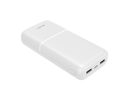 Deltaco Powerbank med hurtig opladning og 3 porte, 2x USB-A 18W, 1x USB-C 20W PD, 20.000 mAh, Hvid